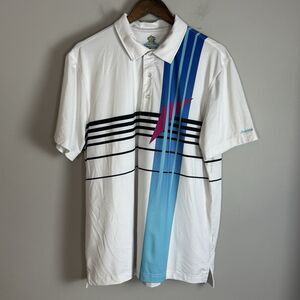CHUBBIES Mens White Polo Short Sleeve Shirt Size L Retro Bamboo Golf 80s style